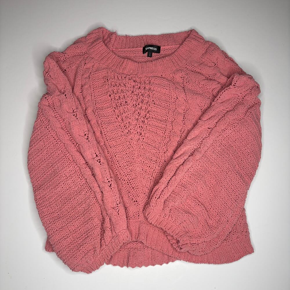 Express Dusty Rose Pink Balloon Sleeve Knit Sweater S
